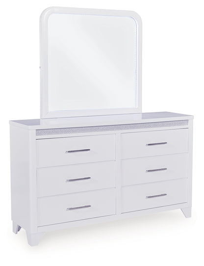 Jarlee Queen Upholstered Panel Bed, Dresser, Mirror, Chest and 2 Nightstands - PCB392B8