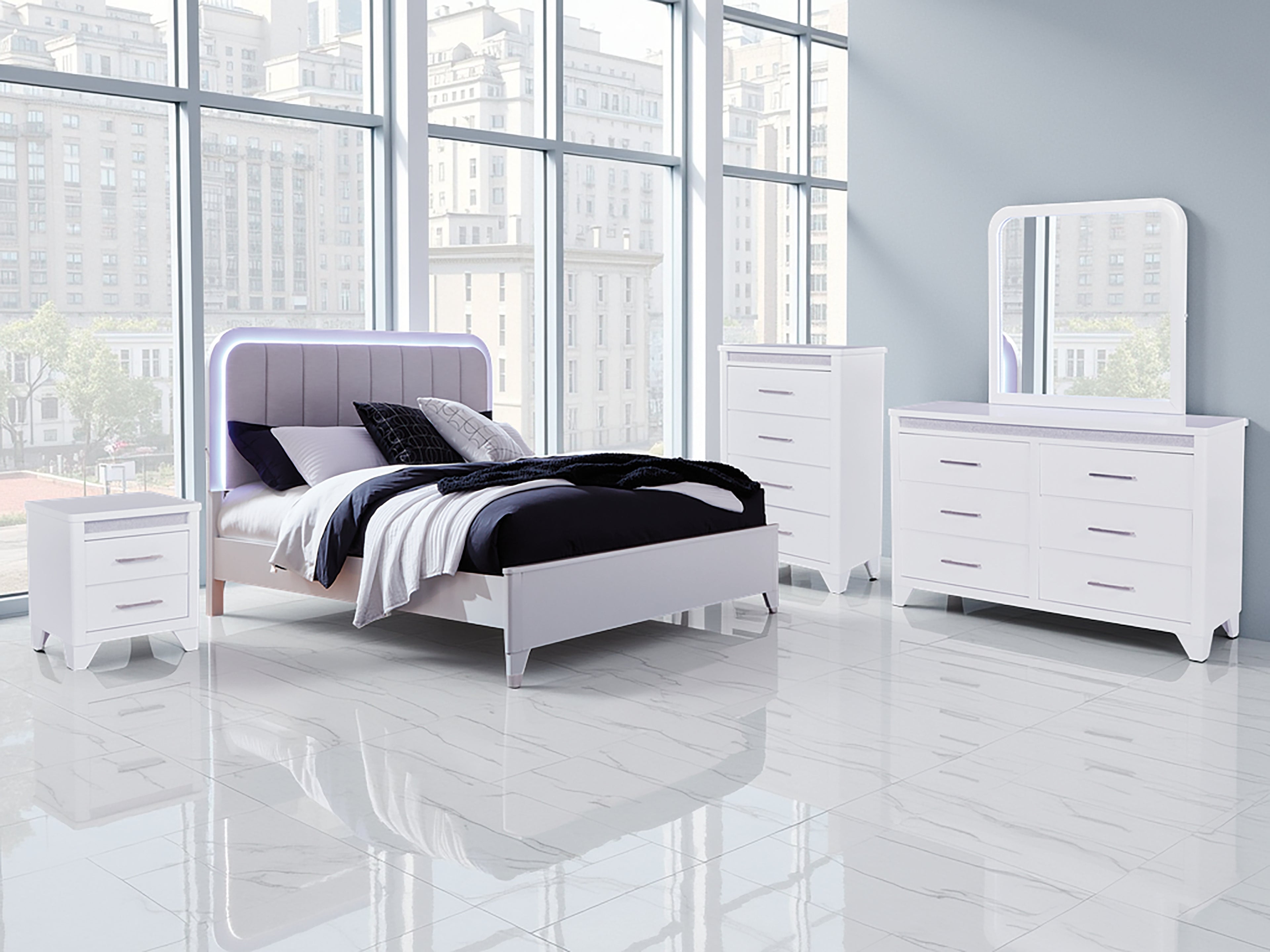 Jarlee White Queen Upholstered Panel Bed - PCB392B2