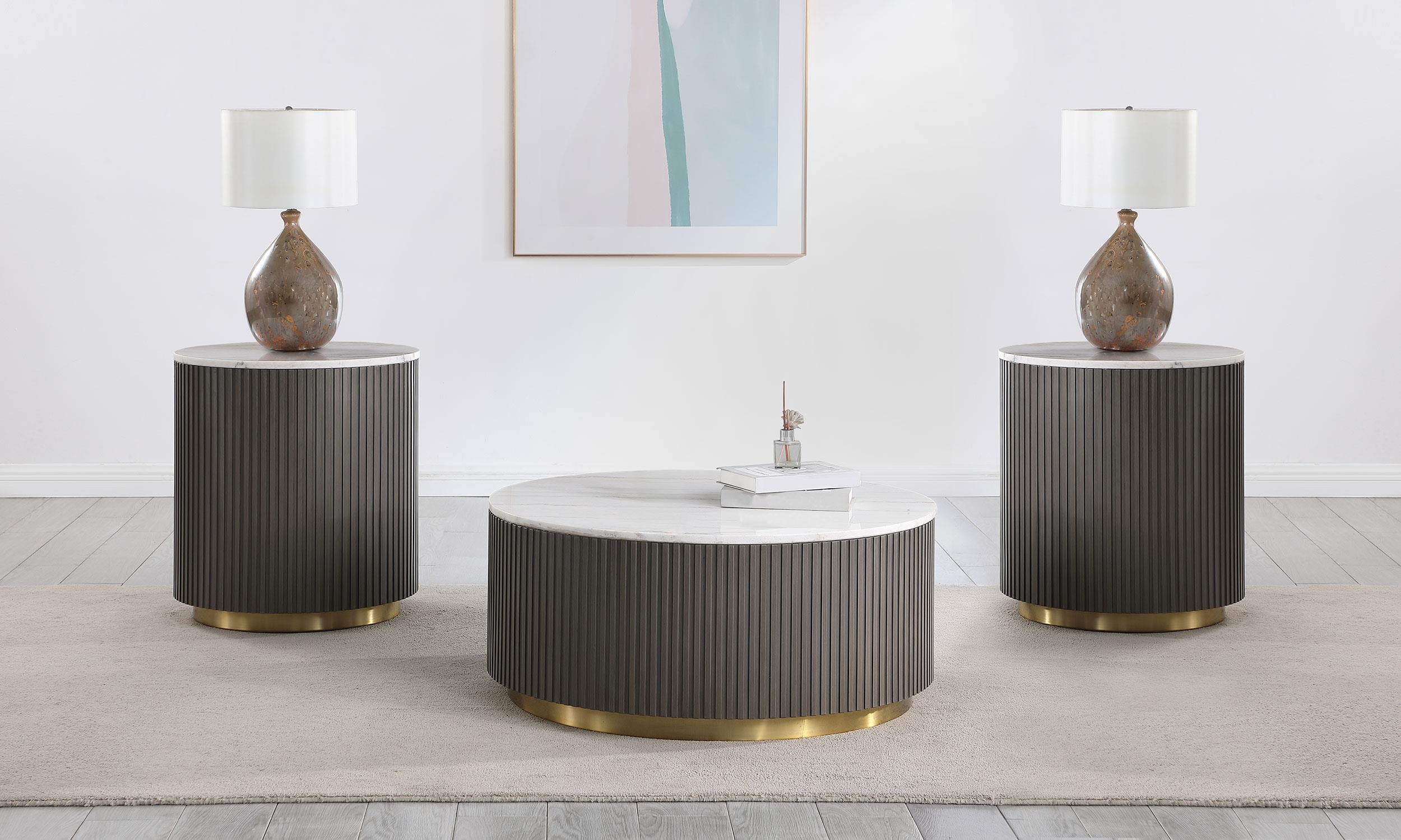 Jason 3-piece Round Marble Coffee and End Table Set White - 710418-S3