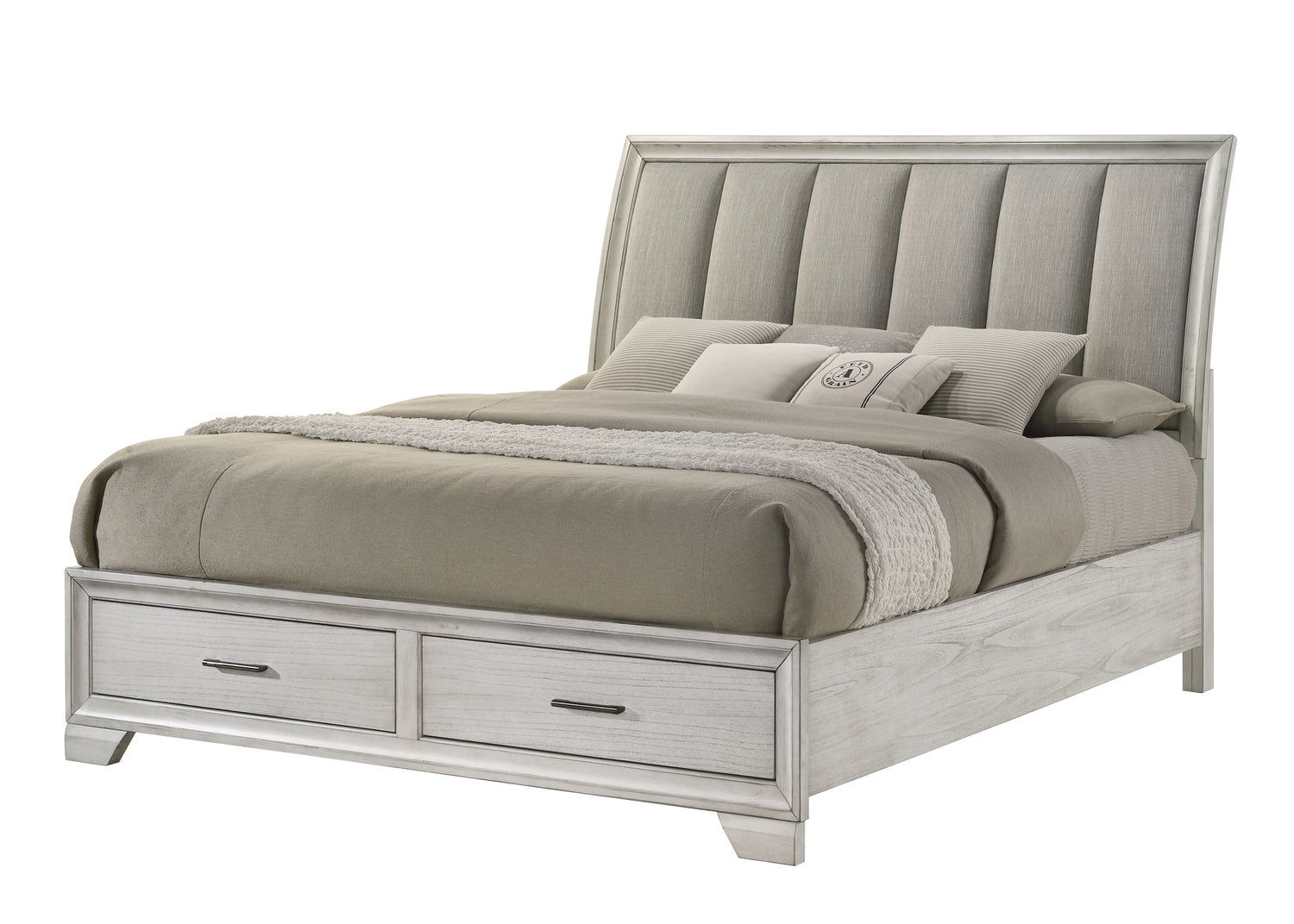 Jaymes White Mist Footboard Storage Platform Bedroom Set - SET | B6582-Q-HB | B6582-Q-FBD | B6582-KQ-RAIL | B6582-2 | B6582-4