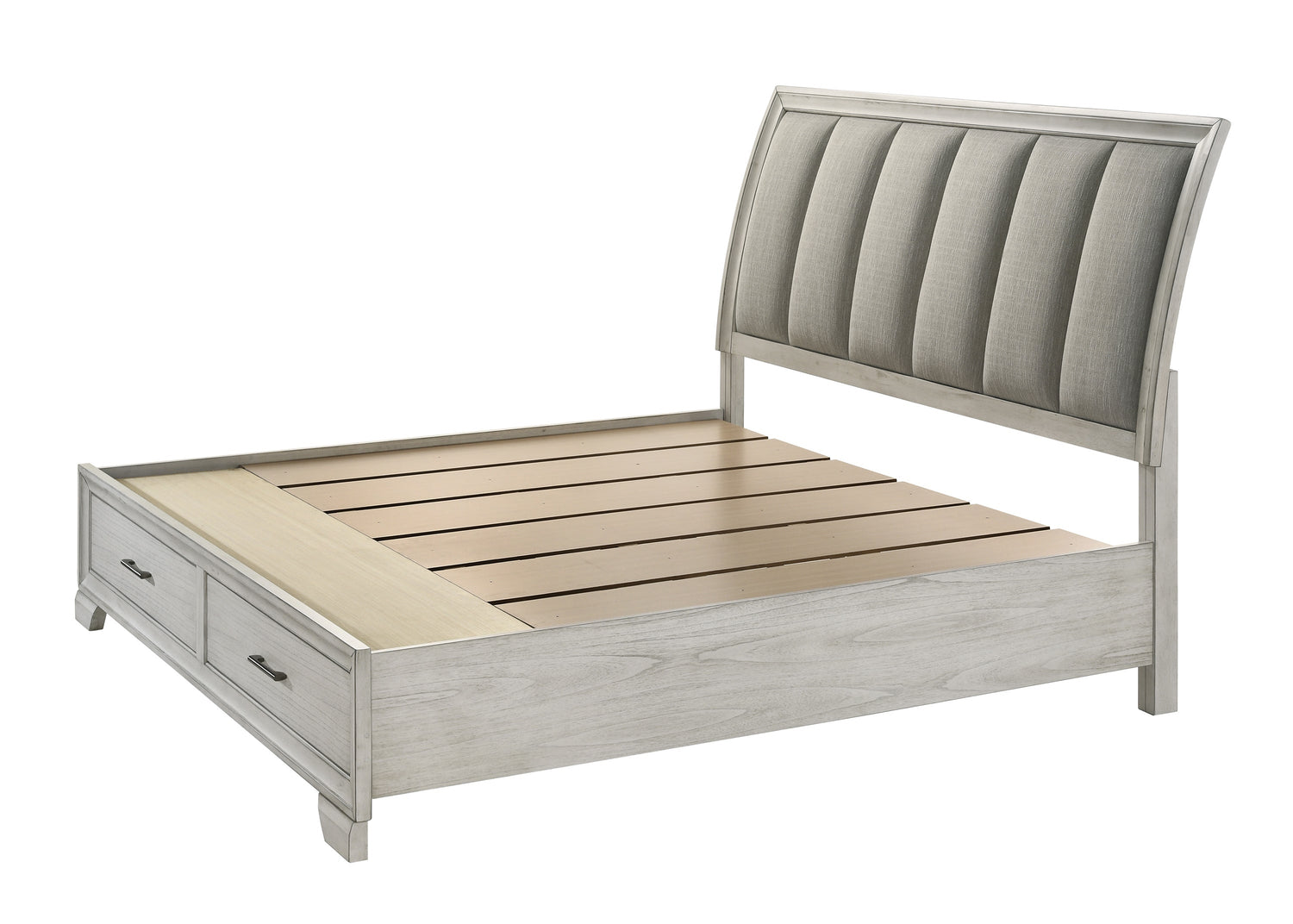 Jaymes White Mist Queen Footboard Storage Platform Bed - SET | B6582-Q-HB | B6582-Q-FBD | B6582-KQ-RAIL