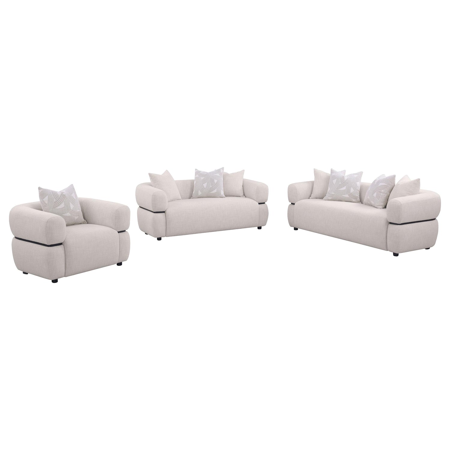 Jeanette 3-piece Fabric Upholstered Round Arm Sofa Set Beige - 508961-S3