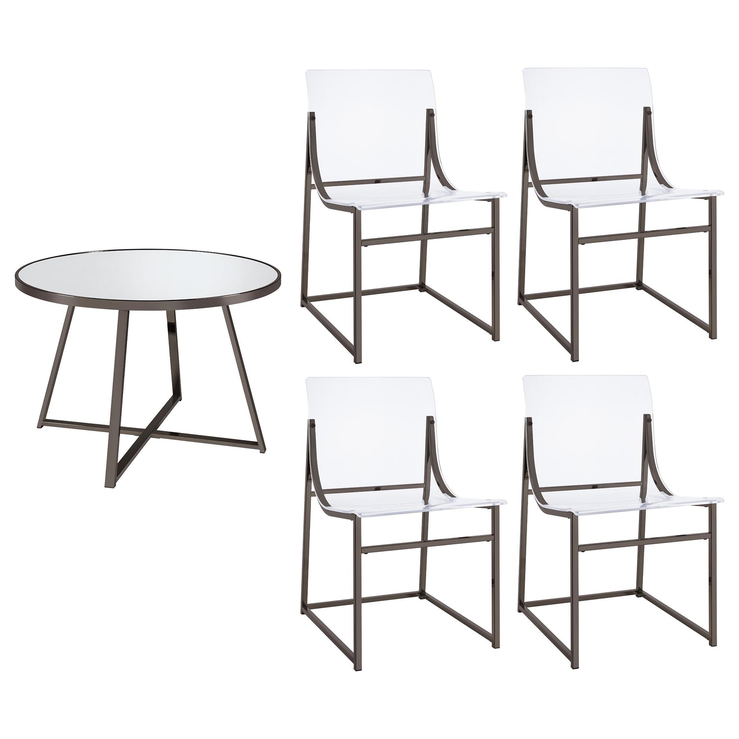 Jillian 5-piece Round Mirror Top Dining Set Black Nickel - 120630-S5