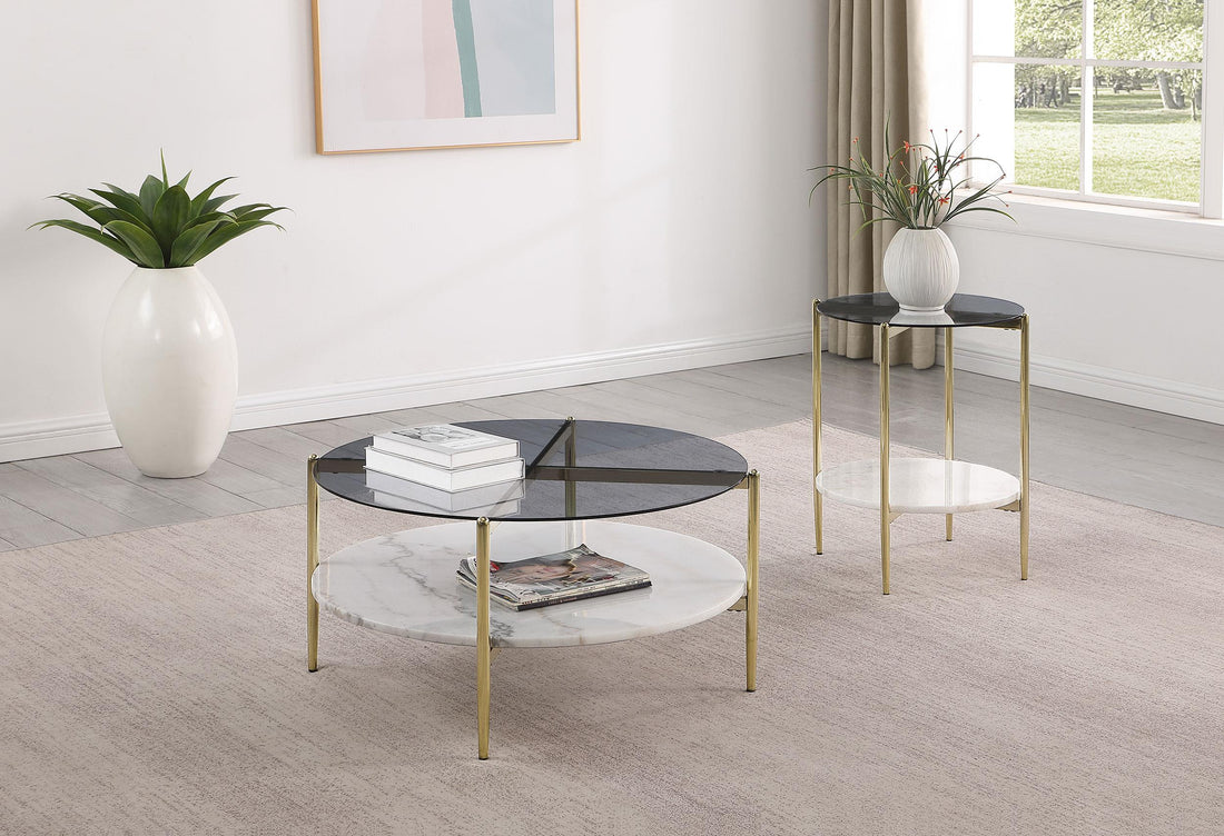 Jonelle 2-piece Round Coffee and End Table Set Gold - 710338-S2