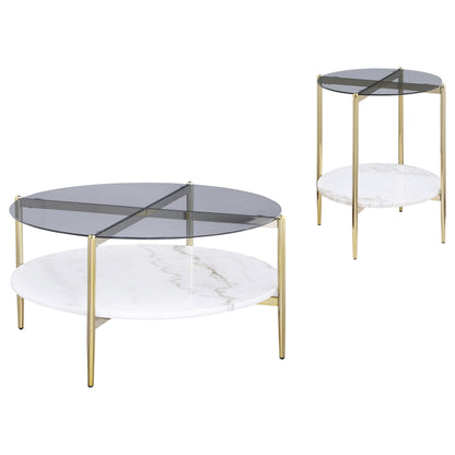 Jonelle 2-piece Round Coffee and End Table Set Gold - 710338-S2