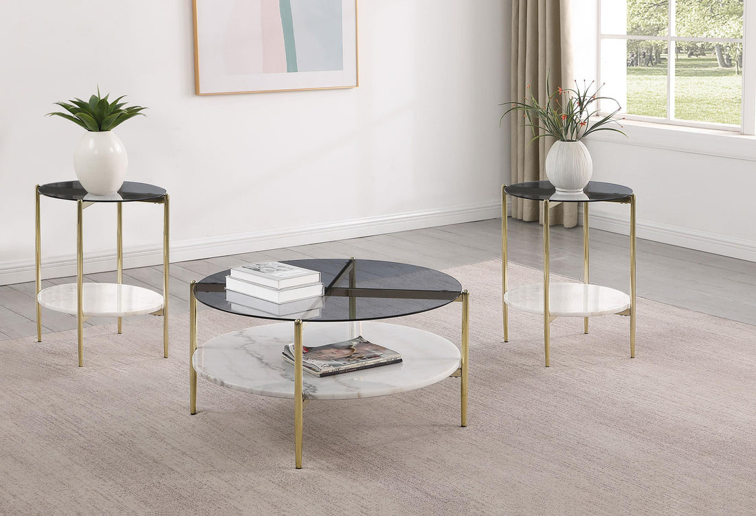 Jonelle 3-piece Round Coffee and End Table Set Gold - 710338-S3