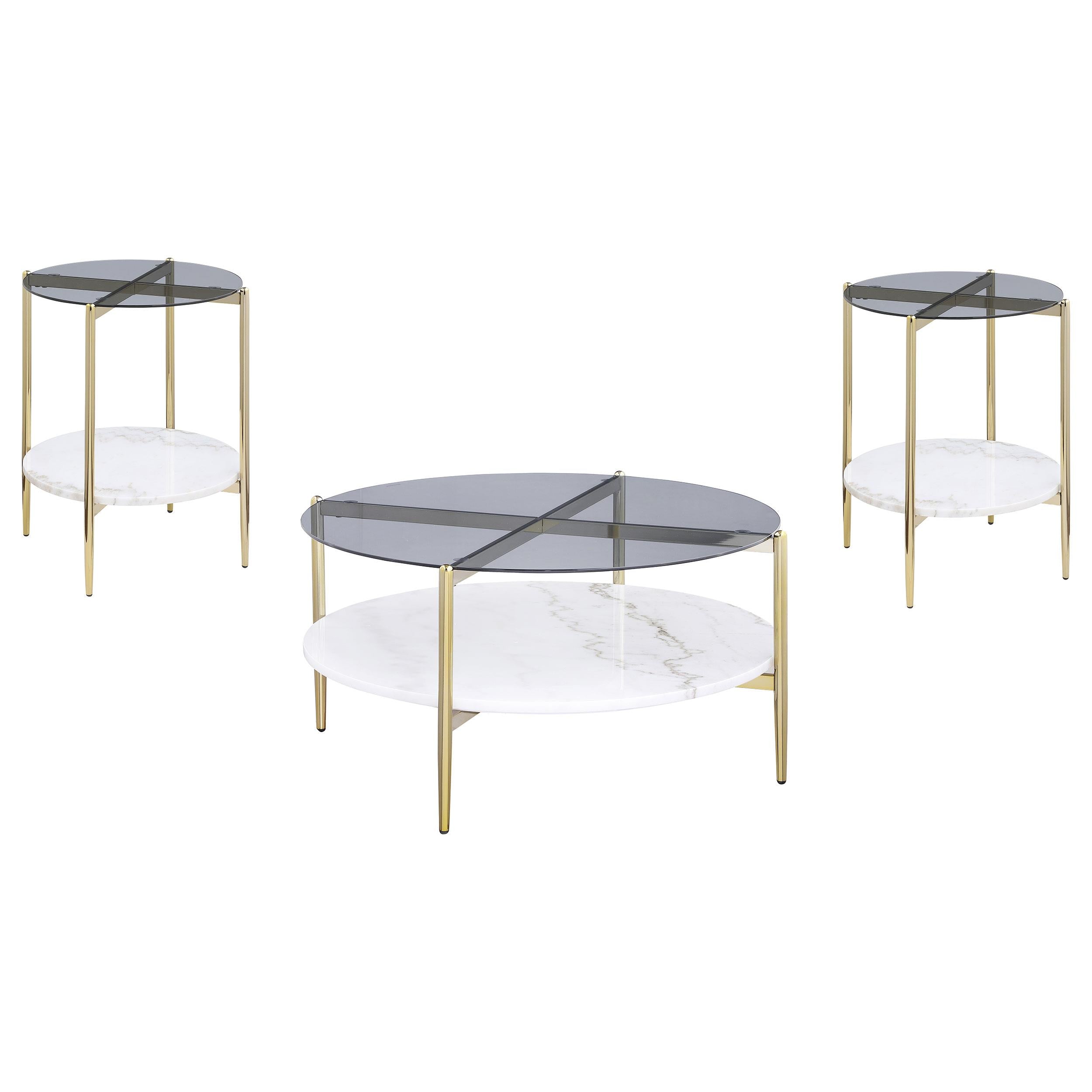 Jonelle 3-piece Round Coffee and End Table Set Gold - 710338-S3