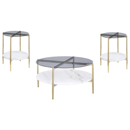 Jonelle 3-piece Round Coffee and End Table Set Gold - 710338-S3