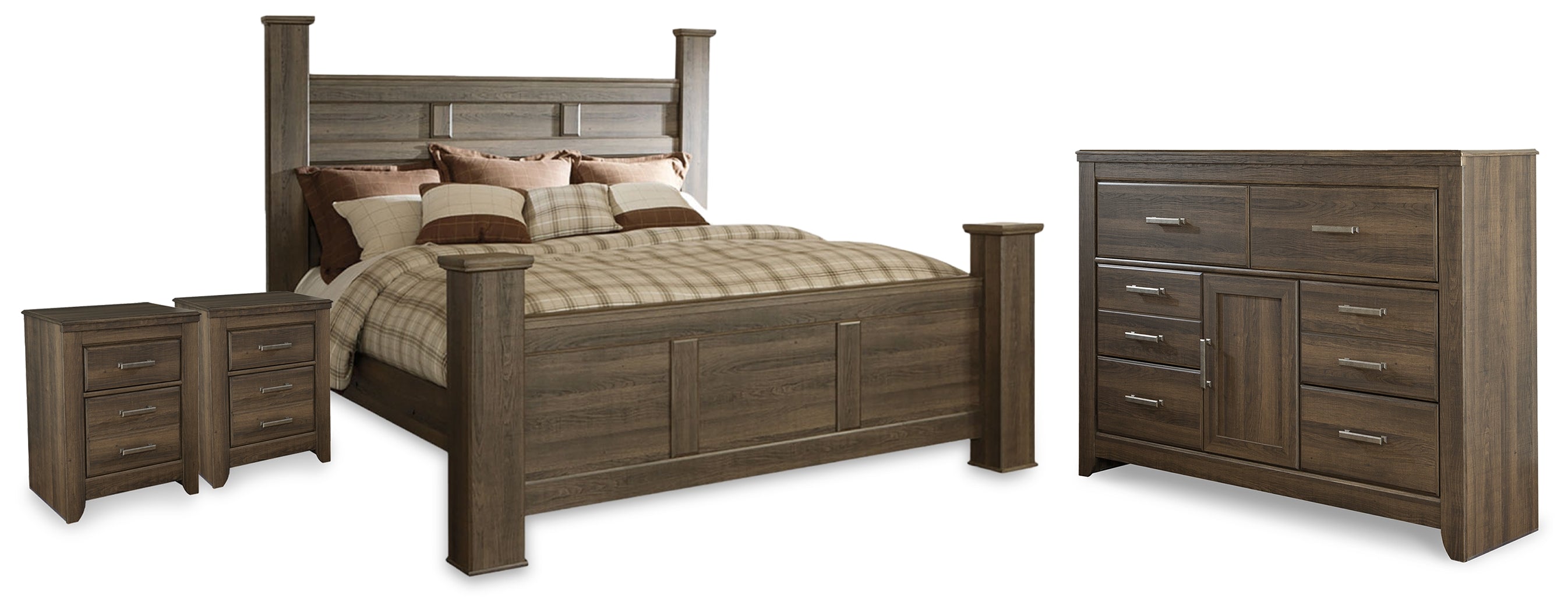 Juararo California King Poster Bed, Dresser and 2 Nightstands - B251B47
