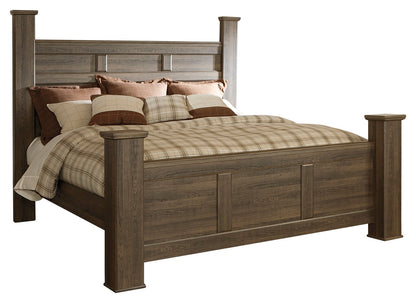 Juararo California King Poster Bed with Mirrored Dresser and 2 Nightstands in Dark Brown from Ashley - Luna Furniture
