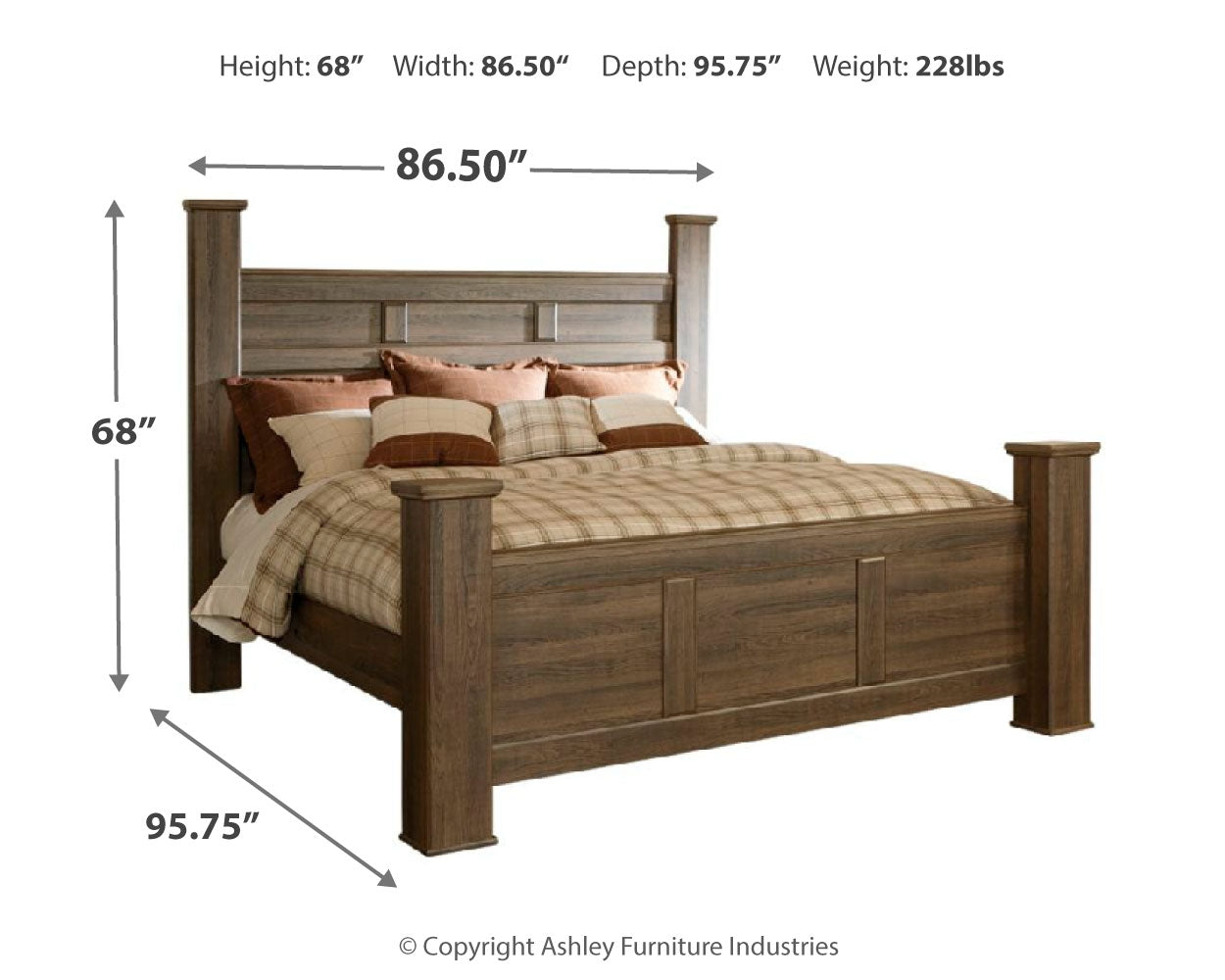 Juararo California King Poster Bed with Mirrored Dresser, Chest and 2 Nightstands in Dark Brown from Ashley - Luna Furniture