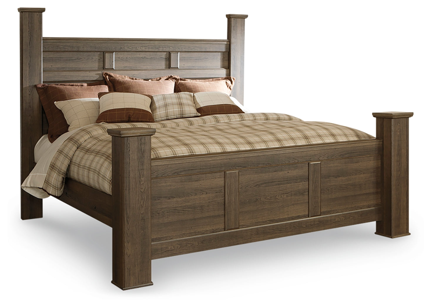 Juararo Dark Brown King Poster Bed, Dresser, Chest and Nightstand - B251B35