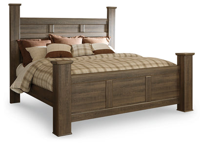 Juararo Dark Brown King Poster Bed, Dresser, Chest and Nightstand - B251B35