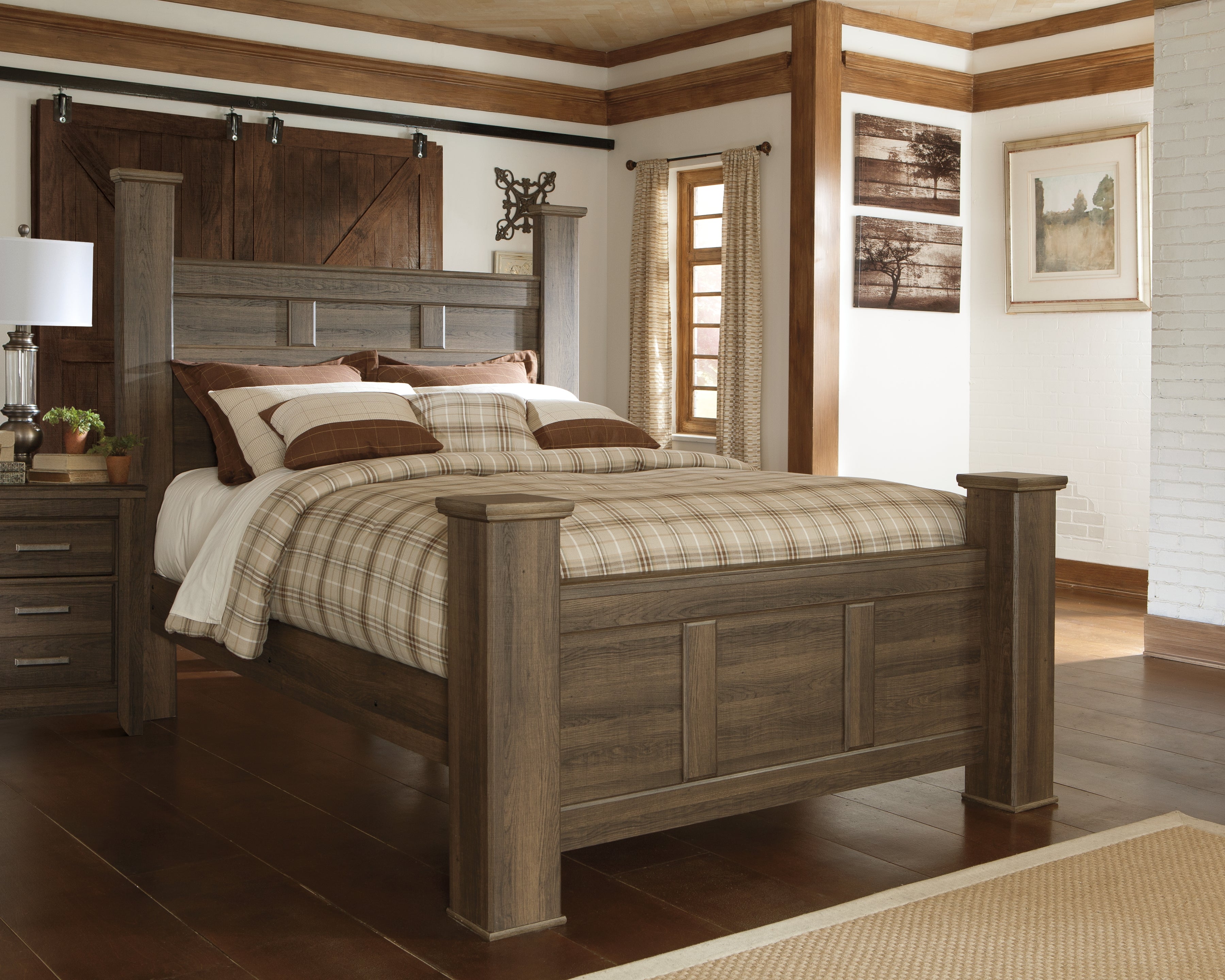 Juararo Dark Brown Queen Poster Bed and 2 Nightstands - B251B38