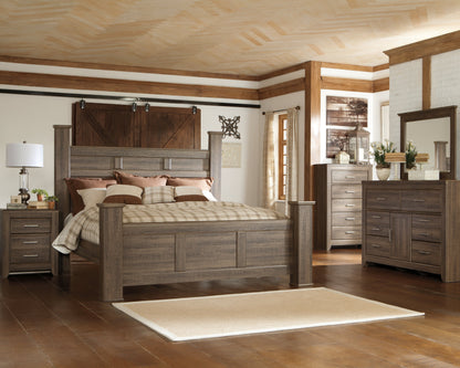 Juararo King Poster Bed with Mirrored Dresser and 2 Nightstands in Dark Brown from Ashley - Luna Furniture