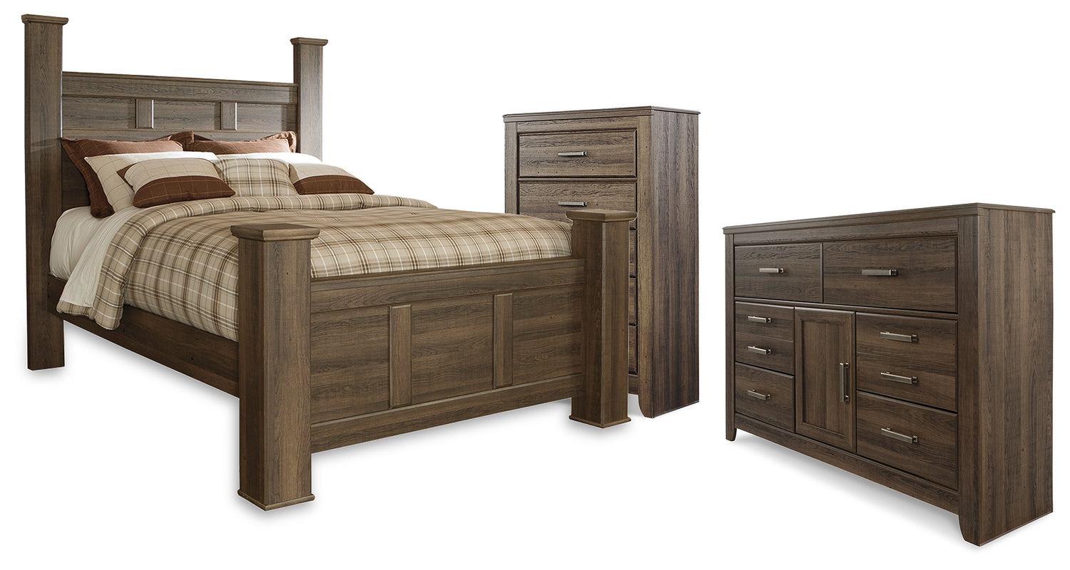 Juararo Queen Poster Bed, Dresser and Chest - B251B44