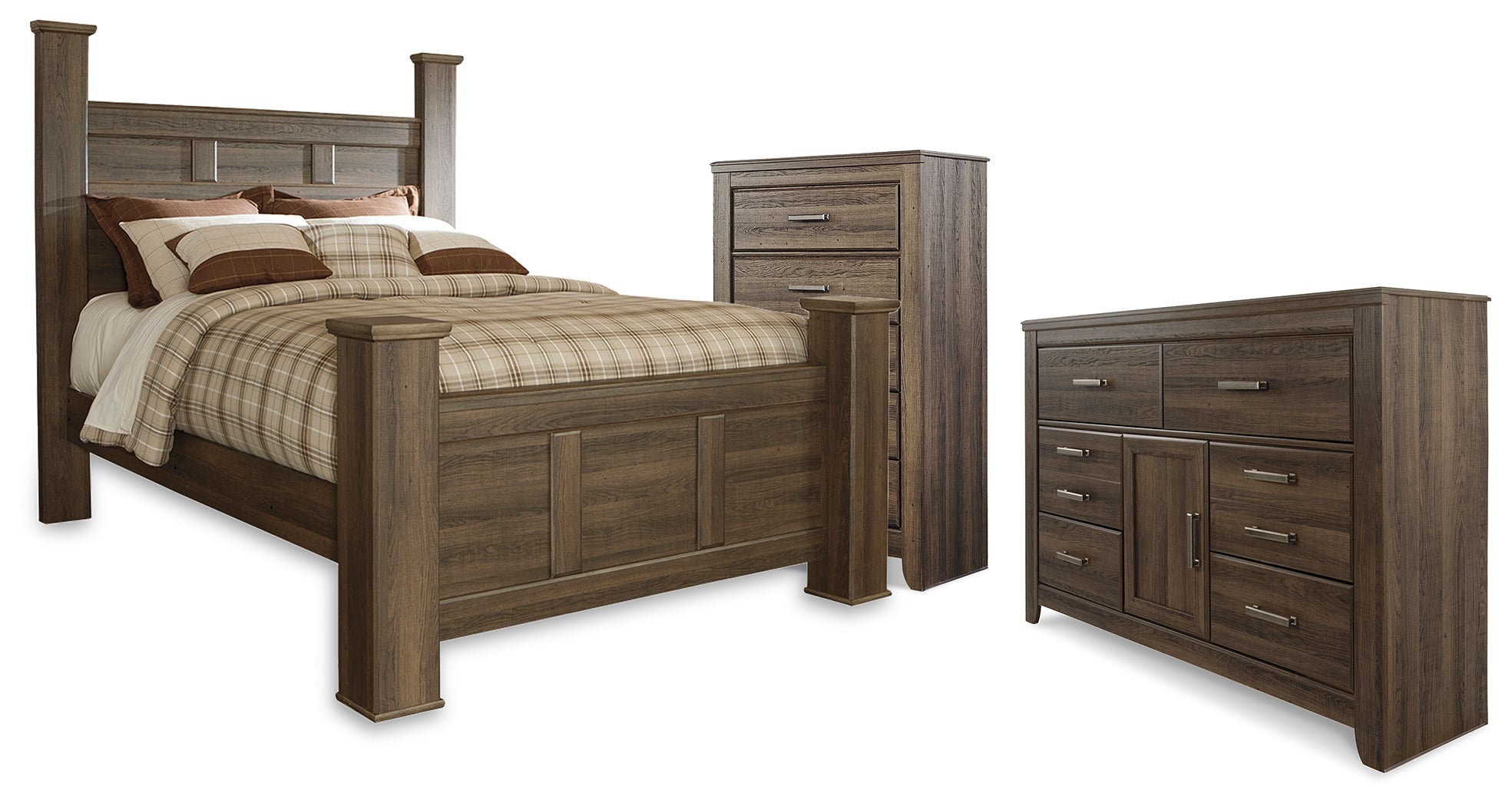 Juararo Queen Poster Bed, Dresser and Chest - B251B44