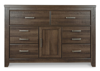 Juararo Queen Poster Bed with Dresser in Dark Brown - PKG004064
