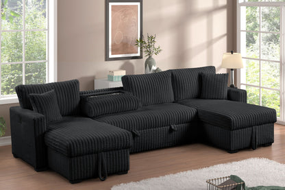 July Black Double Storage Chaise Sectional (w/ Pull Out Bed) - JULY BLACK