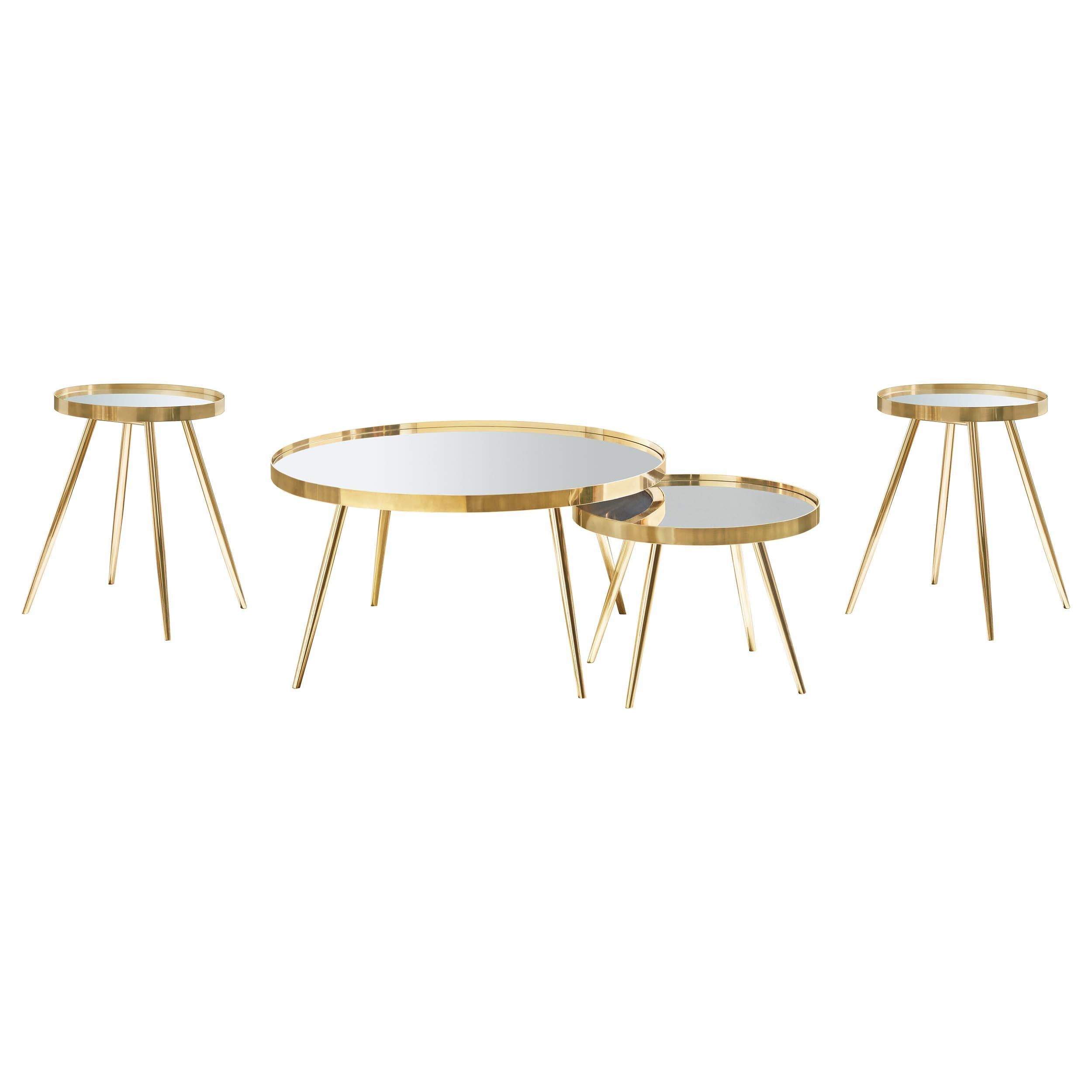 Kaelyn 4-piece Round Coffee and End Table Set Gold - 723918-S3