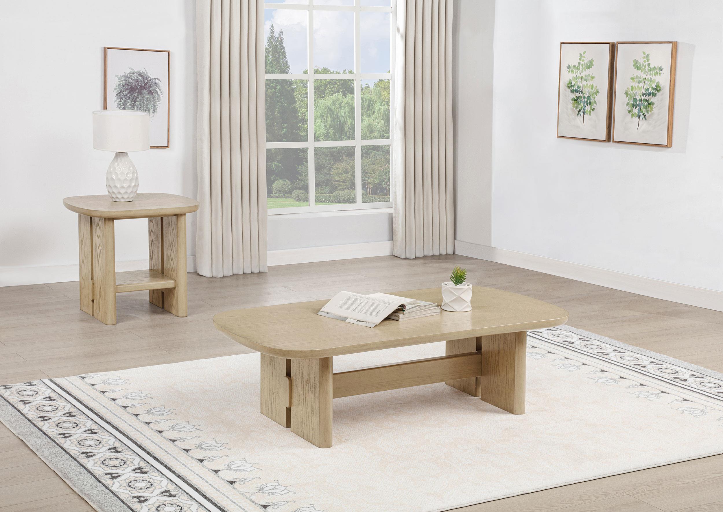 Kailani 2-piece Coastal Coffee and End Table Set Beige Oak - 706588-S2