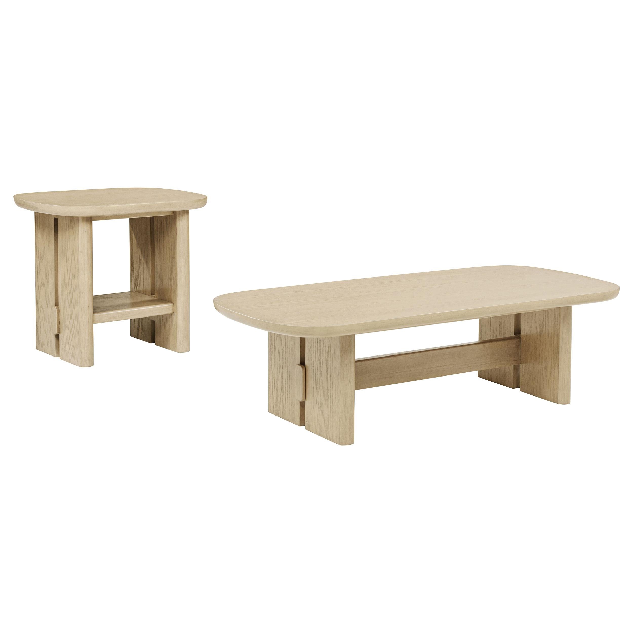 Kailani 2-piece Coastal Coffee and End Table Set Beige Oak - 706588-S2