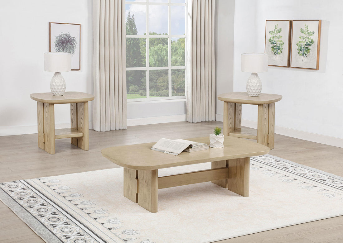 Kailani 3-piece Coastal Coffee and End Table Set Beige Oak - 706588-S3