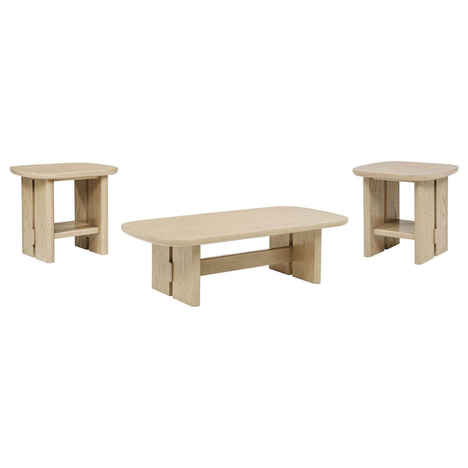 Kailani 3-piece Coastal Coffee and End Table Set Beige Oak - 706588-S3