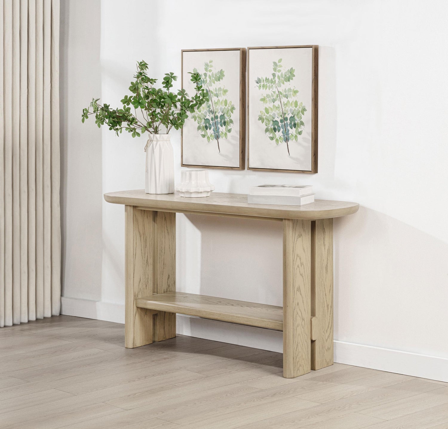 Kailani Coastal Sofa Console Table with Shelf Beige Oak - 706589