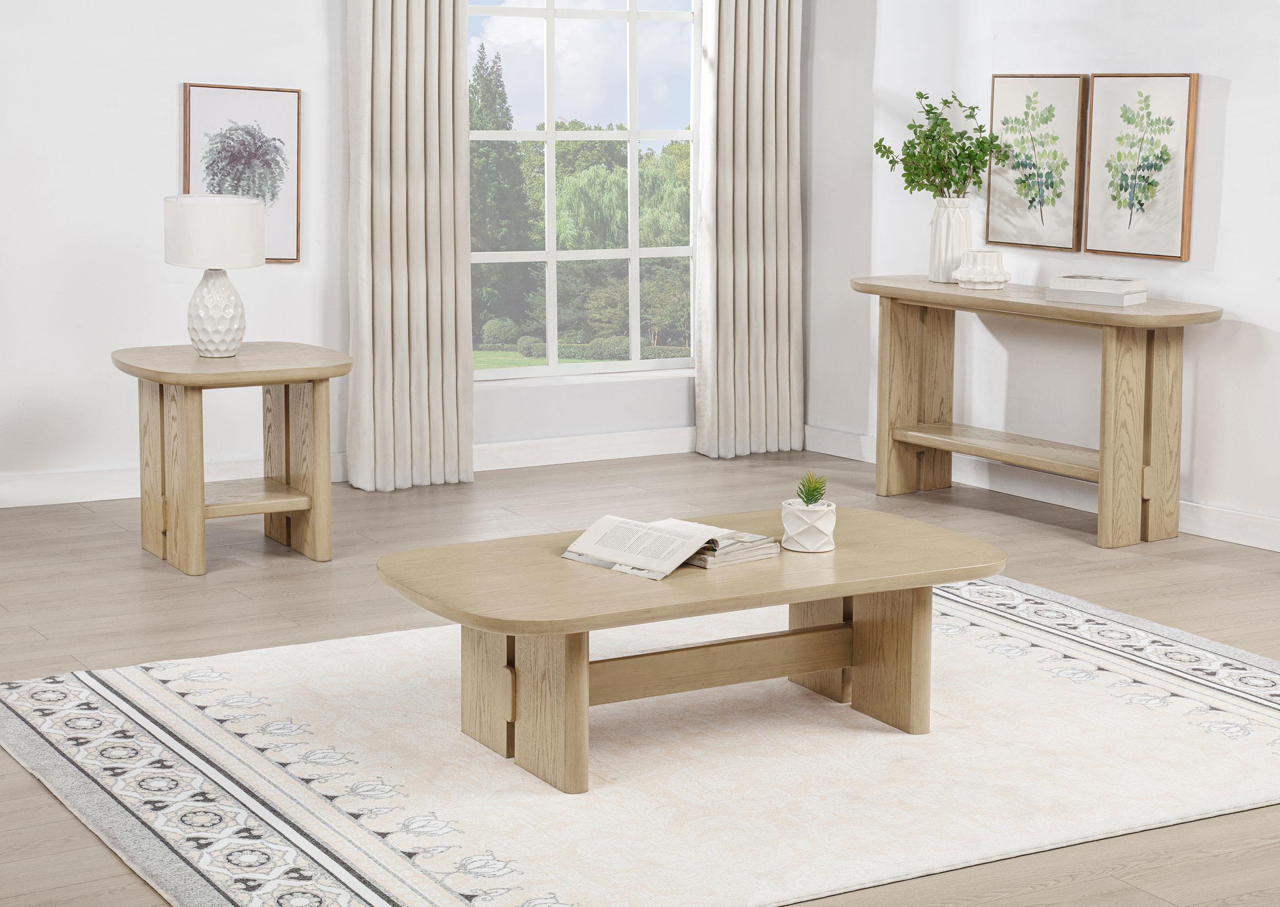 Kailani Coastal Square End Side Table with Shelf Beige Oak - 706587