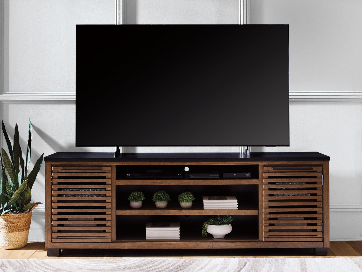 Kallari Warm Brown/Black 84" TV Stand - W737-78