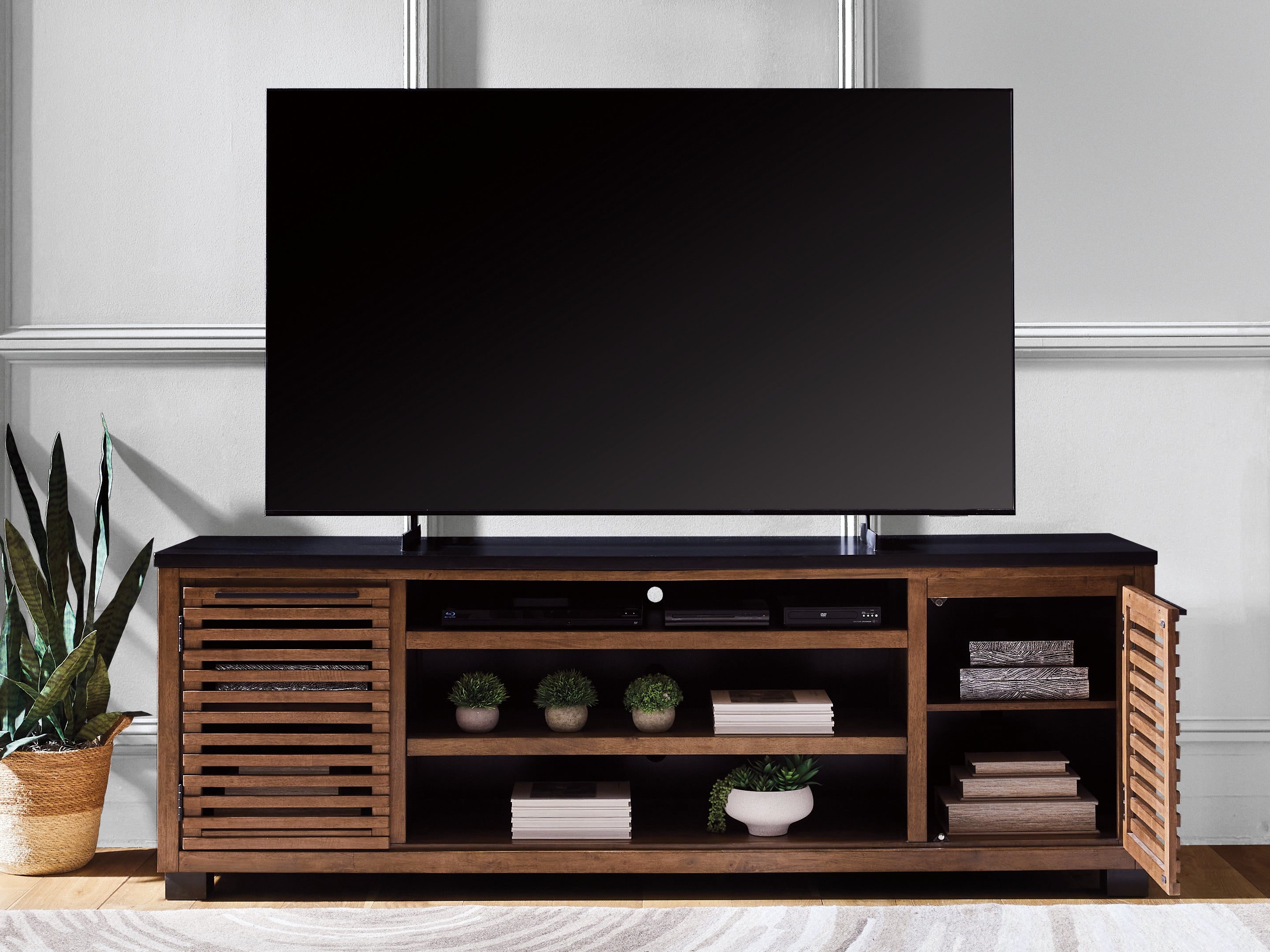 Kallari Warm Brown/Black 84" TV Stand - W737-78