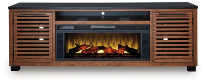 Kallari Warm Brown/Black 84" TV Stand with Electric Fireplace - W737W1