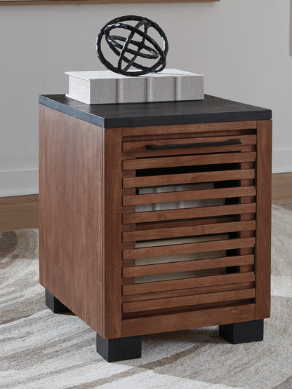 Kallari Warm Brown/Black Chairside End Table - T737-7