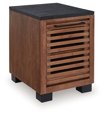 Kallari Warm Brown/Black Chairside End Table - T737-7