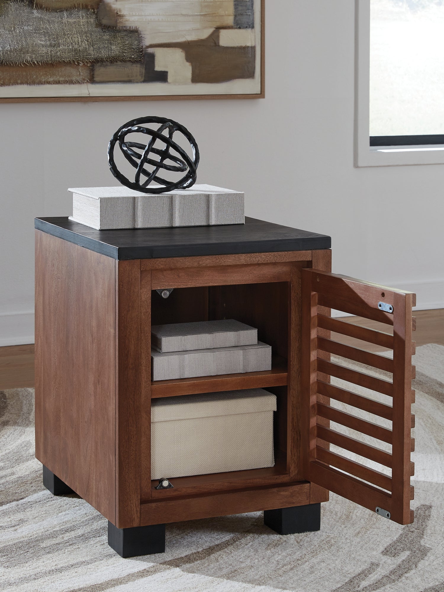 Kallari Warm Brown/Black Chairside End Table - T737-7