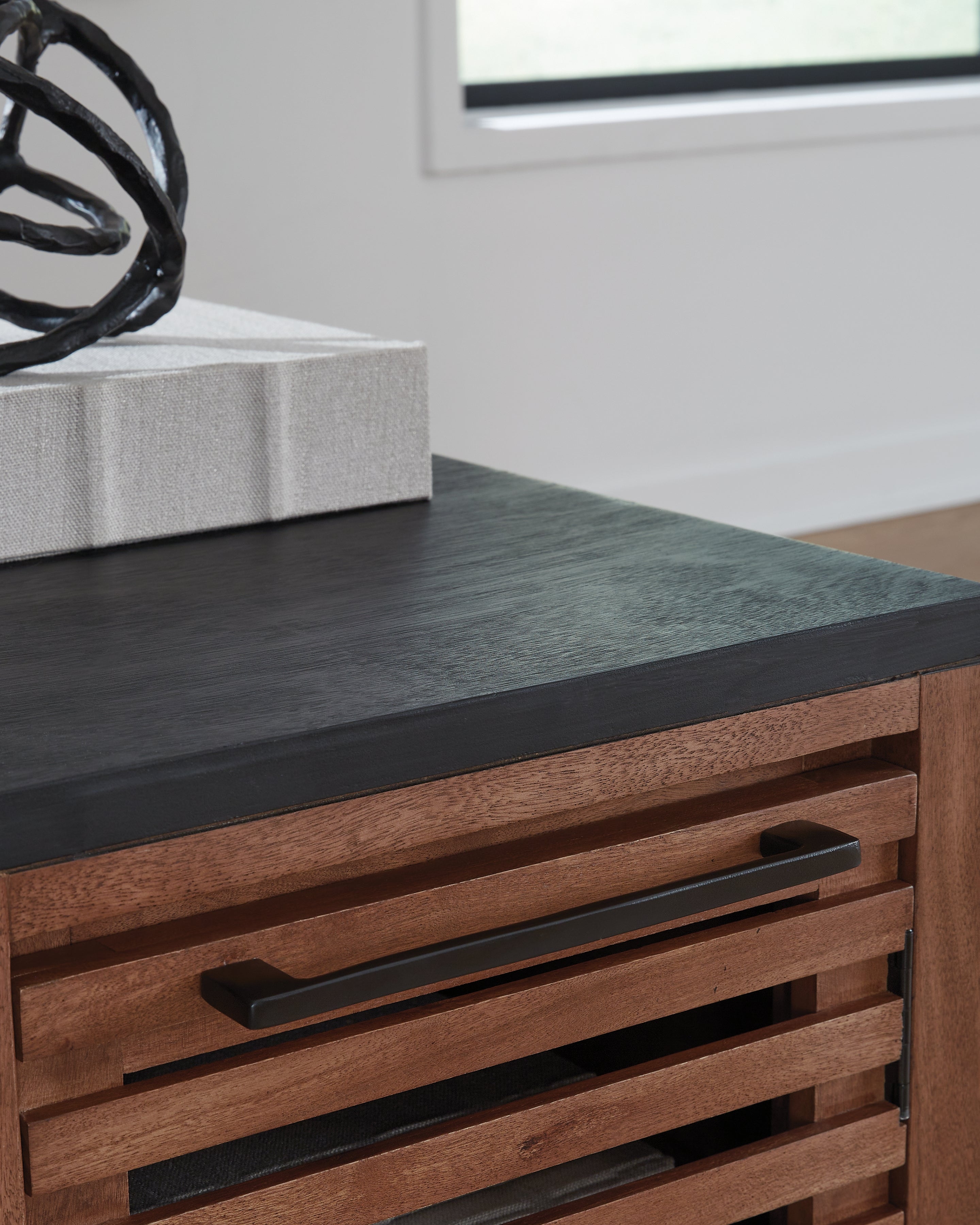 Kallari Warm Brown/Black Chairside End Table - T737-7