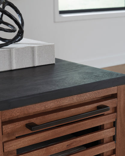 Kallari Warm Brown/Black Chairside End Table - T737-7