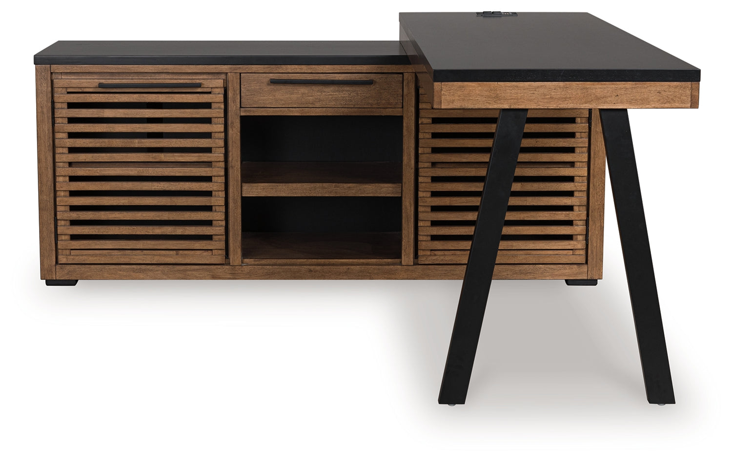 Kallari Warm Brown/Black Credenza with Desk Return - H737H1