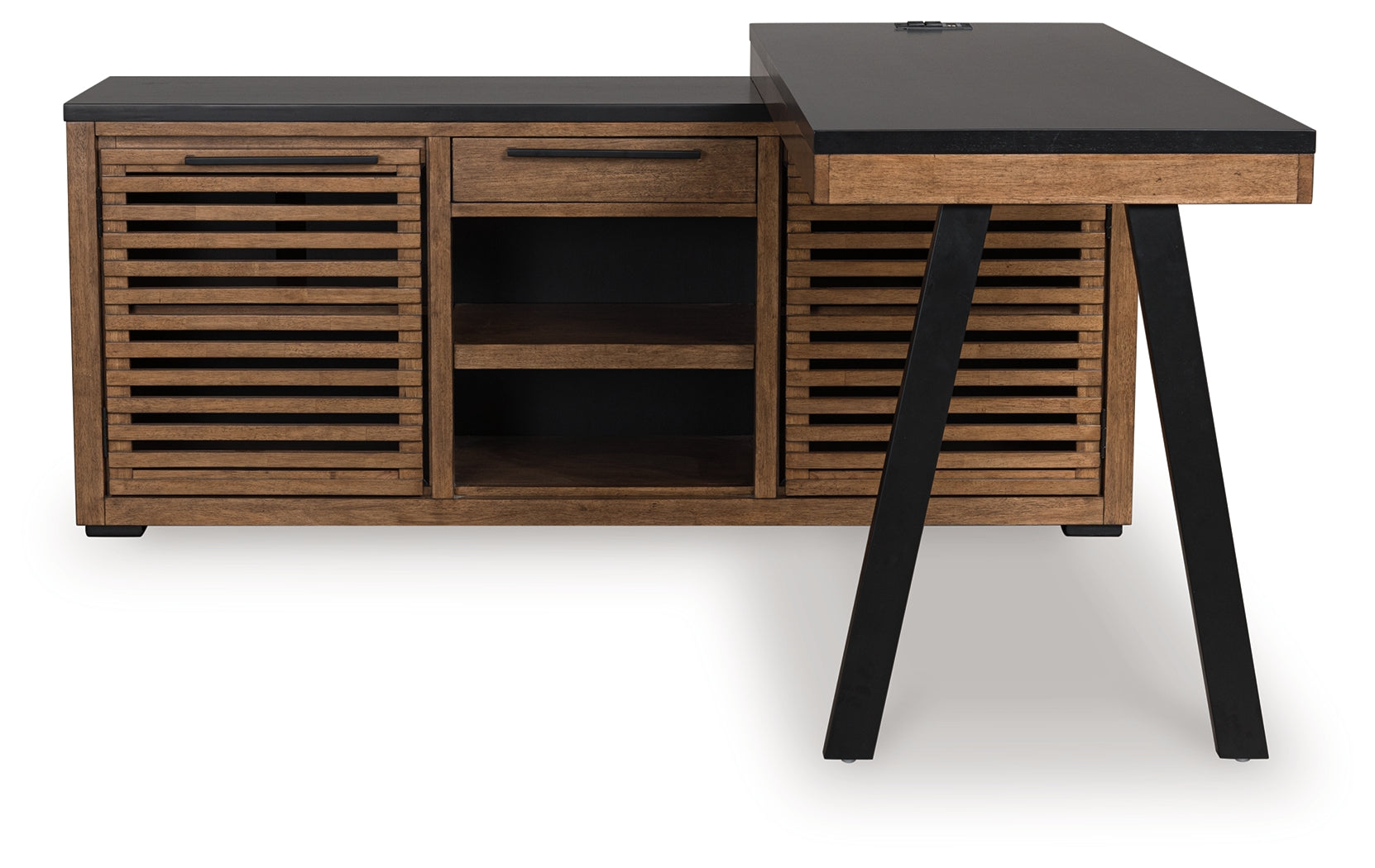 Kallari Warm Brown/Black Credenza with Desk Return - H737H1