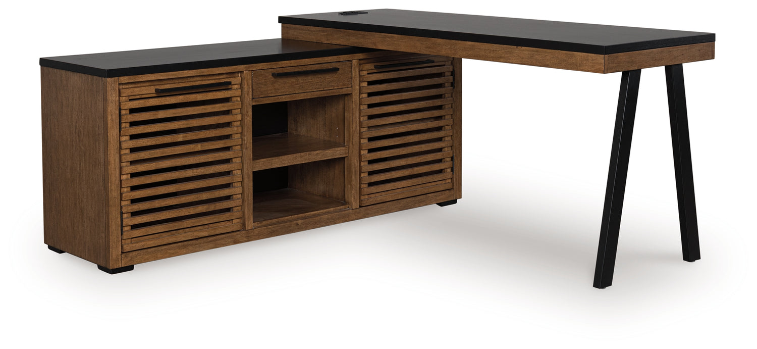 Kallari Warm Brown/Black Credenza with Desk Return - H737H1