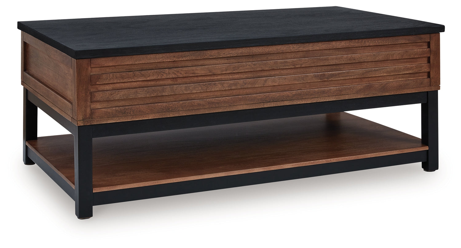 Kallari Warm Brown/Black Lift-Top Coffee Table - T737-9