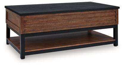 Kallari Warm Brown/Black Lift-Top Coffee Table - T737-9