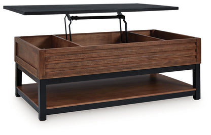 Kallari Warm Brown/Black Lift-Top Coffee Table - T737-9