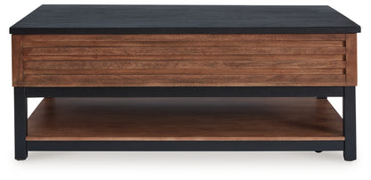 Kallari Warm Brown/Black Lift-Top Coffee Table - T737-9