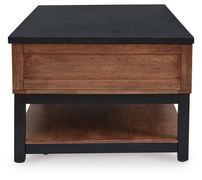 Kallari Warm Brown/Black Lift-Top Coffee Table - T737-9
