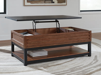 Kallari Warm Brown/Black Lift-Top Coffee Table - T737-9