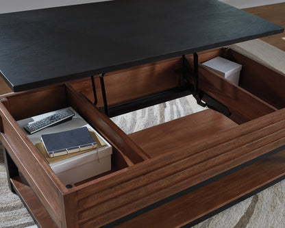 Kallari Warm Brown/Black Lift-Top Coffee Table - T737-9