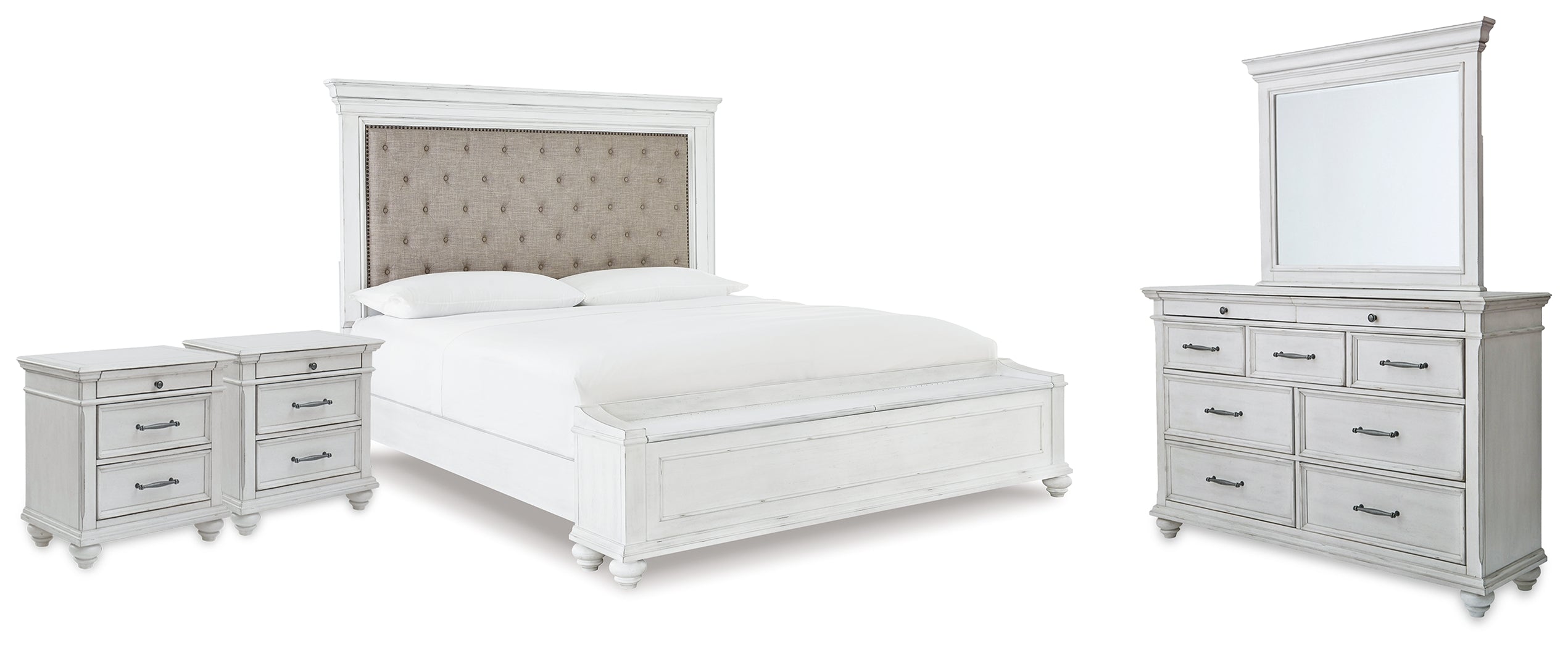Kanwyn King Panel Bed, Dresser, Mirror and 2 Nightstands - B777B31