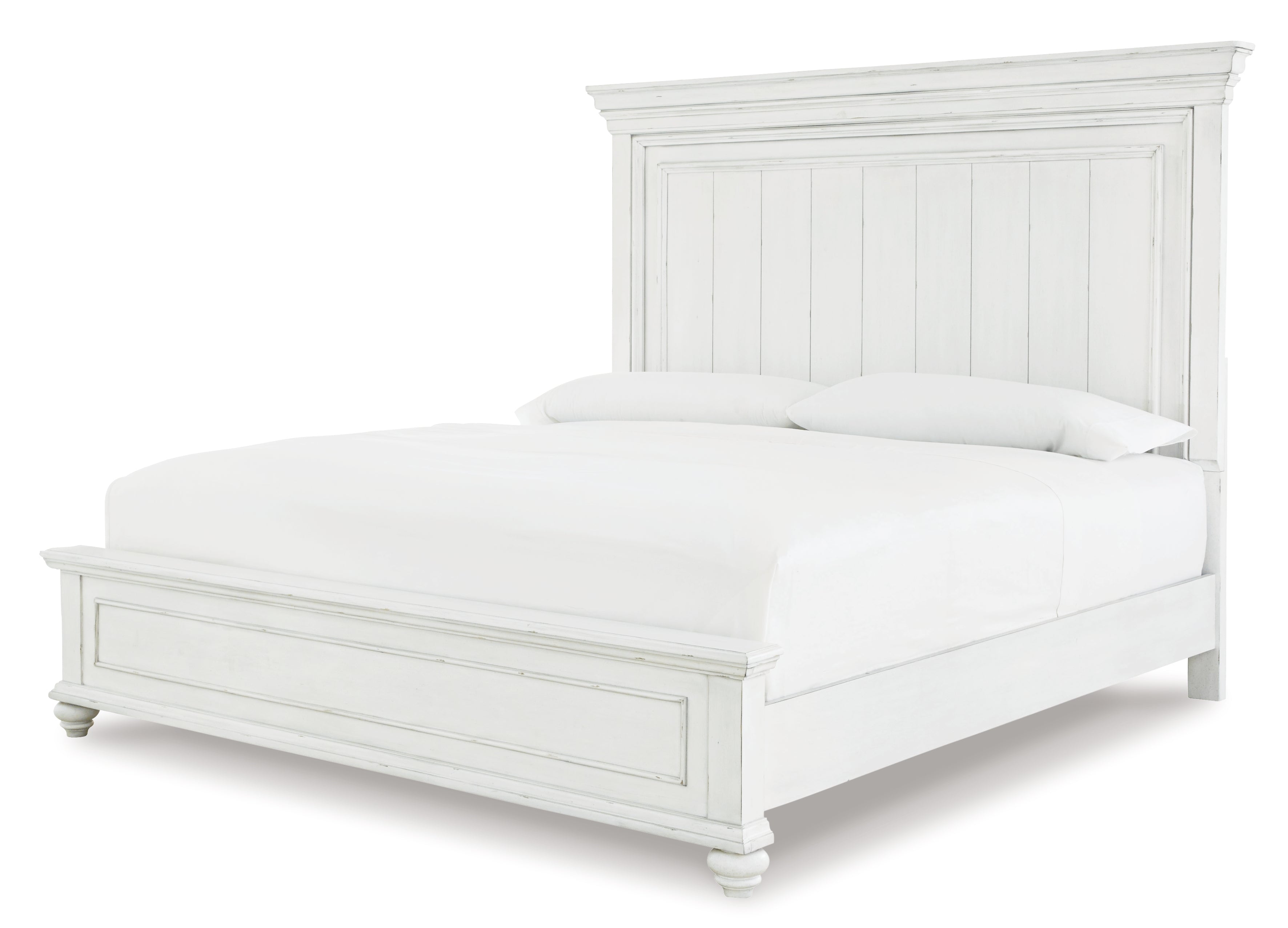 Kanwyn King Panel Bed with Mirrored Dresser and Chest in Whitewash - PKG007945